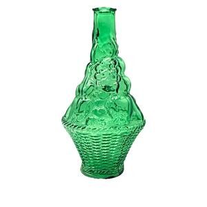 Vintage Italian green glass decanter grape/vine motif Empoli style No Stopper